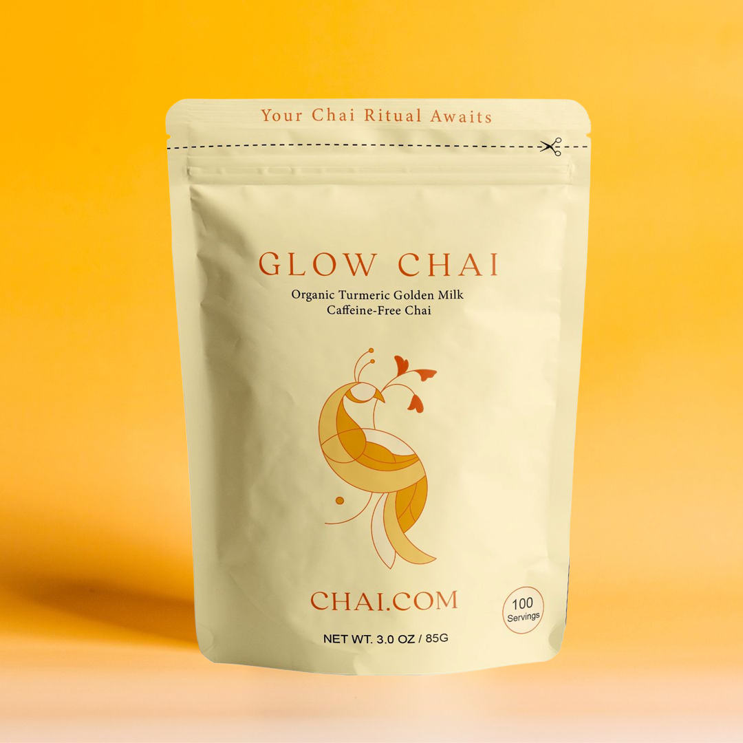 Glow Chai in new resealable pouch with easy-open tear notch and zipper for freshness